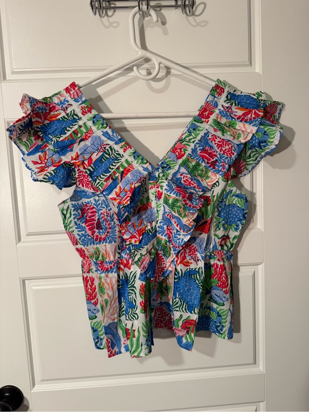 NWT Printfresh 100% Organic Cotton Lola Blouse, Nautical Tiles Print, Size M